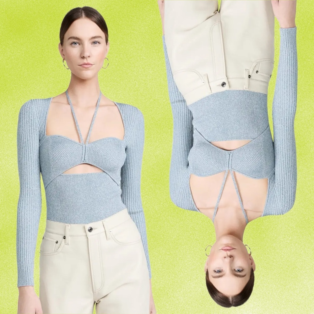 jonathan simkhai • alexia sweetheart pullover in baltic / ivory l